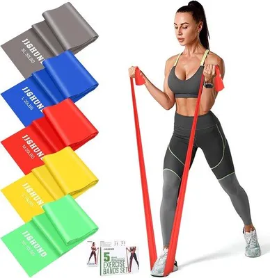 Obrázek produktu pro Sada 5 odporových gum – elastické expandéry pro fitness, jógu, pilates, protažení a posilování – pro domácí cvičení