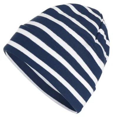 Produktbild von modAS Mütze Maritime Rollmütze Uni für Kinder und Erwachsene – Ringelmütze Baumwollmütze mit Streifen in Blau-Melange / Weiß bis 52 cm Kopfumfang (Kleinkind)