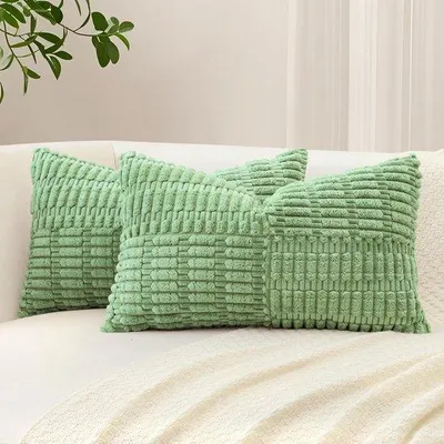 Produktbild von Unyqoos® Set 2 Kissenbezüge aus Cord mit gestreiftem Muster – dekorative Kissenhüllen mit verdecktem Reißverschluss für Wohn- & Schlafzimmer