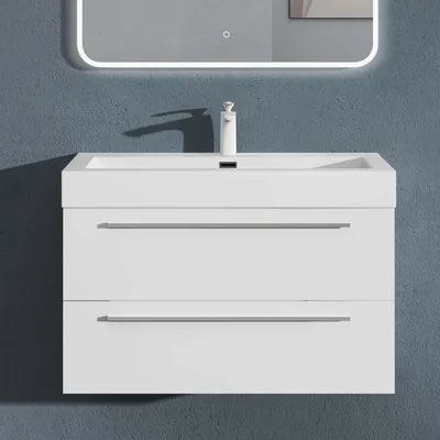 Immagine prodotto di doporro Mobile Bagno Sospeso90cm, Mobiletto per Bagno con Lavabo, Bianco Opaco, Seria Quadratto