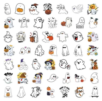 Obrázek produktu pro 50 samolepky duchů, Halloween samolepky duchů, nápad na dárek pro děti, dívky, teenagery a dospělé, voděodolné vinylové samolepky na lahve s vodou, notebooky, počítače a mobilní telefony