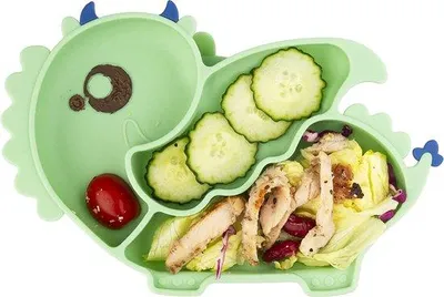 Produktbild von Famanu Silikon-Baby-Teller mit Fächern - Rutschfeste Kindermatte mit Saugnäpfen