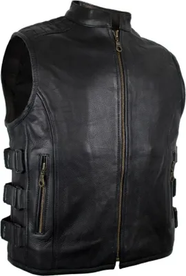 Produktbild von Bikerweste Lederweste mit Reißverschluss, Clubweste Rockerweste Rindsleder(4XL)