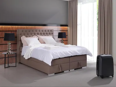 Produktbild von Komplettes Boxspring Bett Matratze Topper Hotel Doppel Betten Chesterfield Neu