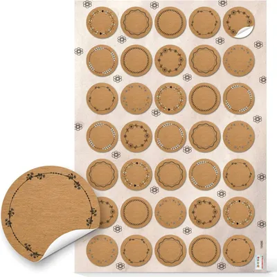 Produktbild von Logbuch-Verlag 140 Sticker zum Beschriften - Aufkleber natur braun schwarz 3,2 cm als Namensaufkleber Geschenkaufkleber Marmeladenaufkleber70 Aufkleber / 2 Bögen