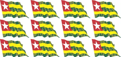 Produktbild von Mini Aufkleber Set - Pack wehend - 50x31mm - selbstklebender Sticker - Togo - Flagge / Banner / Standarte fürs Auto, Büro, zu Hause und die Schule - 12 Stück