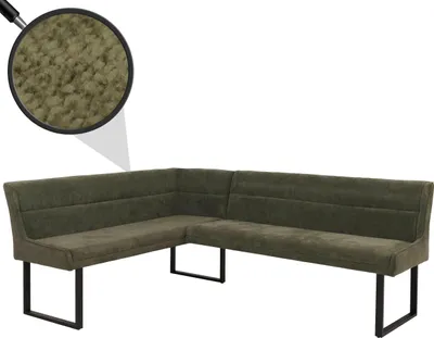Immagine prodotto di Panca ad angolo HWC-O81, panca per sala da pranzo, tessuto ciniglia Oeko-Tex (310g/m²)/metallo tessile 159x210cm ~ verde