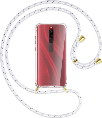 Produktbild von Handykette Backcover-Schutzhülle mit Band (Metall goldfarben) für Xiaomi Redmi 8 - weiß/grau