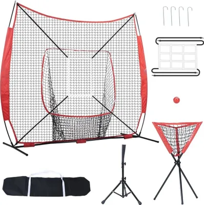 Obrázek produktu pro baseballová softballová tréninková síť 244 x 106 x 211 cm - Baseballová tréninková síť pro odpalování, chytání, nadhazování - Backstop baseballové vybavení - S rámem na oblouk, taškou na přenášení, strike zónou, sběračem míčků a míčků.