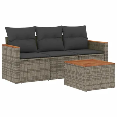 Produktbild von 4-tlg. Garten-Sofagarnitur mit Kissen Grau Poly Rattan
