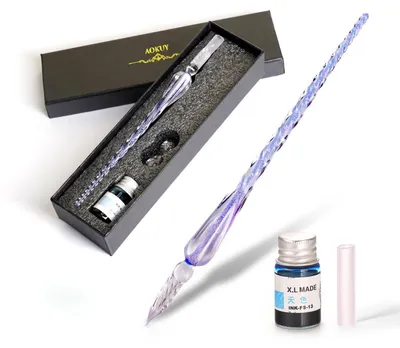 Immagine prodotto di Set di penne stilografiche per calligrafia, con inchiostro, ideali per biglietti di auguri, firme, disegni e scrittura. Colore blu, design a spirale, realizzate a mano