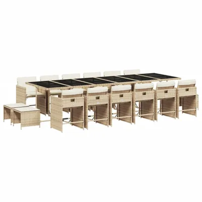 Produktbild von 17-tlg. Garten-Essgruppe mit Kissen Beige Poly Rattan