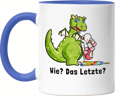 Produktbild von Wie? Das letzte? Tasse Blau Drache frisst Einhorn Lustig Sarkasmus Kaffeetasse
