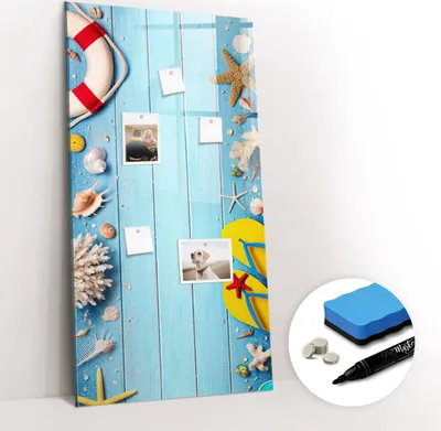 Produktbild von Magnetpinnwand Memoboard - Zubehörsatz - Schwarzer Marker + Schwamm + Magnete - 60 x 120 cm - Strandgänger-Set