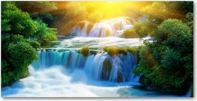 Produktbild von Tulup Glas-Bild -140x70- Wandkunst Dekorative Wand für Küche & Wohnzimmer - Landschaften - Wasserfall Krka - Gelb