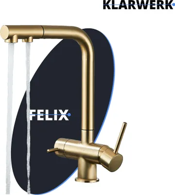 Produktbild von Felix | 3-cestná výsuvná batéria Premium Gold Matt | Kuchynská batéria s osmózou Gastro z nehrdzavejúcej ocele | Batéria - 360 stupňov | Filter 3 príp