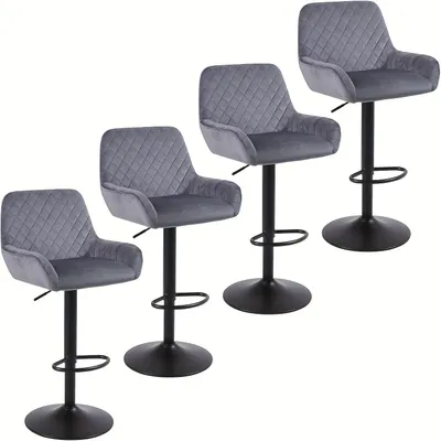 Immagine prodotto di Sgabelli da bar – Set di 4 sgabelli – Regolabili in altezza e girevoli a 360°, con rivestimento in velluto, schienale e braccioli