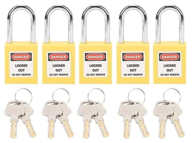 Image de Lot de 5 cadenas de sécurité de couleur jaune, avec des clés différentes, en nylon PA résistant