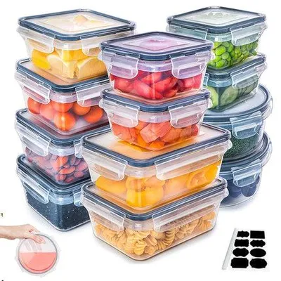 Immagine prodotto di Set di contenitori da frigorifero con coperchio, contenitori per alimenti, barattoli trasparenti, contenitori per il pranzo sigillati con coperchio. Numero di pezzi: 24 pezzi