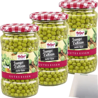 Produktbild von Hofgut Junge Erbsen sehr fein 3er Pack (3x370ml Glas) + usy Block