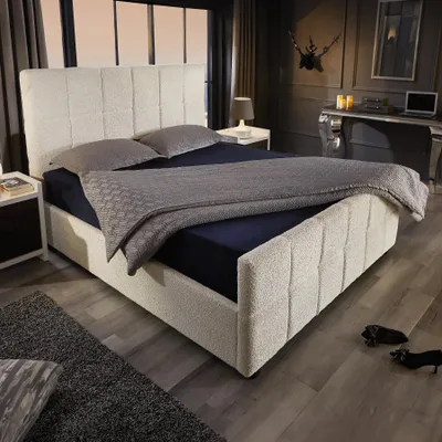 Produktbild von riess-ambiente Boxbett PRESTIGE 140x200cm creme schwarz Bouclé Stauraum Lattenrost Polsterbett, KI-generiertes Bild