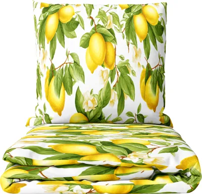 Produktbild von Baumwolle Renforce Bettwäsche Set 2 teilig 135x200 cm Baumwolle Mediterranes Zitronen Motiv Weiß Gelb Grün