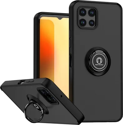 Produktbild von Hülle für T-Mobile REVVL 7 Matte Transluzent TPU Stoßfest Schutzhülle mit Ring Halter Ständer Schwarz