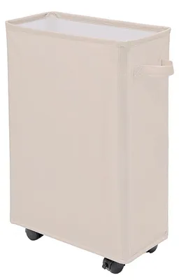 Immagine prodotto di Cesto per la biancheria da 40 litri, pieghevole, con ruote, forma rettangolare stretta, colore beige