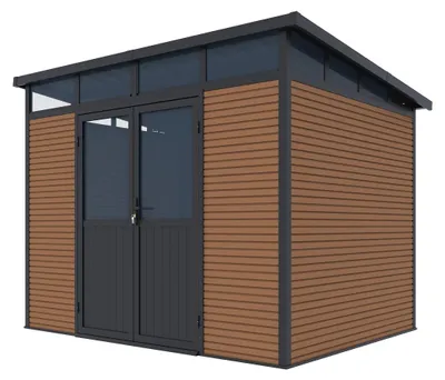 Produktbild von Weide Gartenhaus | Aluminium & WPC | Gerätehaus mit Doppeltür | 278x218 cm | Wetterfest in Teak