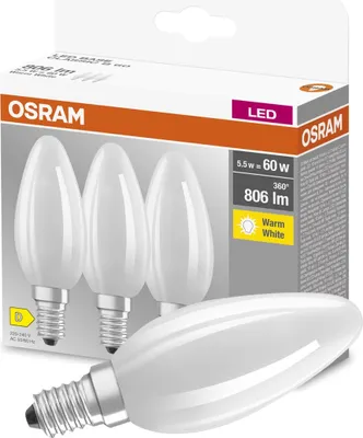 Obrázek produktu pro OSRAM HOMELIGHTING 4058075592551 LED (monochrome) EEC D (A - G) E14 Candle shape 5.5 W = 60 W Warm white (Ø x L) 35 mm x 100 mm 3 pc(s)