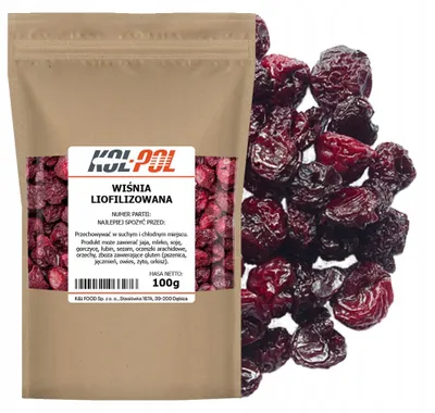 Zdjęcie produktu dla WIŚNIE LIOFILIZOWANE 100g Całe Owoce liofilizowane Wiśnia jakość Kol-Pol