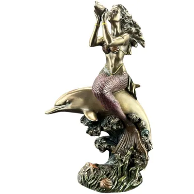 Immagine prodotto di Figurina di sirena con delfino WU78235A4 Statua fantasy di sirena Scultura di delfino Decorazione marittima Idea regalo per donne