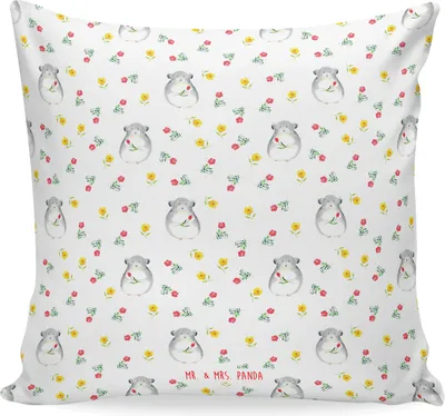 Produktbild von Mr. & Mrs. Panda Dekokissen Chinchilla Blume - Weiß - Geschenk, Kuschel Kissen, 40x40, Liebeskummer, Glücklichsein, für sofa, Chaos, Gute Laune, zier, Sofakissen, Büro