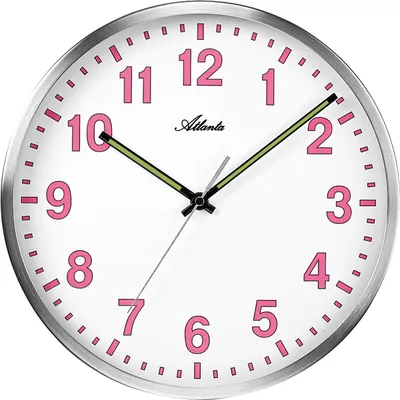 Produktbild von Wanduhr Quarz analog silbern rosa leise ohne Ticken nachleuchtend rund