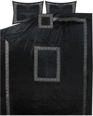 Produktbild von TAGESDECKE 250 x 260 cm 4-TEILIG SCHWARZ Besteckt mit Paneelen Polyester Bettüberwurf Patchwork mit 3 Kissenbezug geeignet für das ganze Jahr, aus Atmungsaktive Materialen Medusa Mäander