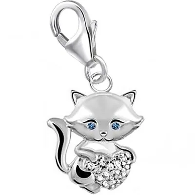 Katze Charm Anhänger mit Herz und himmelblauen Augen I Echtschmuck

