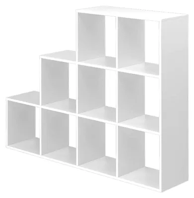 Produktbild von Treppenregal in Weiß, 142,4 x 107,8 cm, als Raumteiler mit 9 offenen Ablageflächen einsetzbar