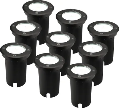 Produktbild von Ledvion 9er Set LED Bodenstrahler Außen IP67 3W 230V 345Lm 6500K GU10 weiss
