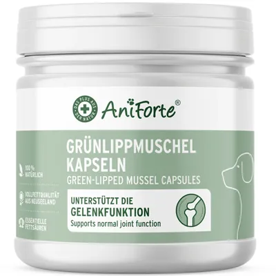 Produktbild von AniForte Grünlippmuschel Kapseln für Hunde 300 Stück - Gelenktabletten mit Grünlippmuschelpulver in Vollfettqualität 10,2%, für Gelenke & Agilität