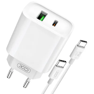 Immagine prodotto di XO, alimentatore USB e USB-C da 20 W con cavo USB-C, bianco
