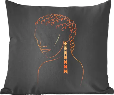 Produktbild von MuchoWow® Zierkissen Sofakissen Wohnzimmer Dekokissen 45x45 cm Frau - Ohrringe - Linienkunst - Gold - Schlafpolster - Polster für das Sofa