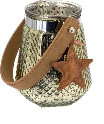 Produktbild von Windlicht Glas mit Henkel 13,5cm, Gold - Braun