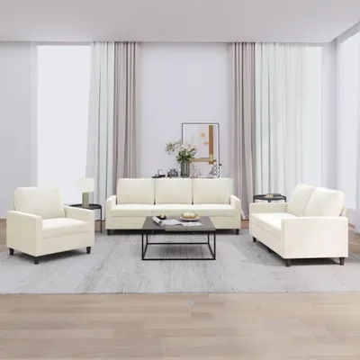Produktbild von vidaXL 3-tlg. Sofagarnitur mit Kissen Creme Samt