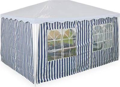 Immagine prodotto di Relaxdays: pannelli laterali per gazebo 3x4 m, set da 3 pezzi, impermeabili, con chiusura in velcro, in poliestere, blu/bianco