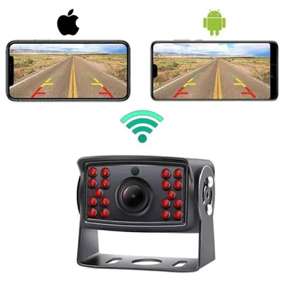 Produktbild von Rückfahrkamera WiFi kabellos 12-24V 1080P mit Nachtsicht Distanzlinien 120 Grad Weitwinkel wasserdicht für Android iPhone Smartphone Auto Fahrzeug