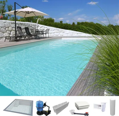 Produktbild von KWAD Styropor Pool Easy mit gerader Treppe links 8 x 4 x 1,5 m weiß