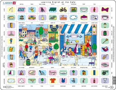 Immagine prodotto di Puzzle a cornice Larsen - Imparare l'inglese 2: Al ristorante e in città - 70 pezzi