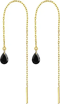 Produktbild von viva-adorno Damen Edelstahl Durchzieher Ohrringe Kettenohrringe Ketten Ohrhänger Kette Kristall Tropfen Zirkonia Z574, Gold / Tropfen schwarz