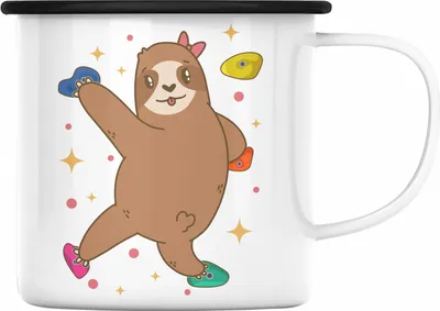 Produktbild von Trendation - Klettern Bergsteigen Geschenk Emaille Tasse Boulder Geschenkidee Berge Faultier Grafik Kinder Lustig (Schwarz)