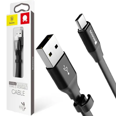 Zdjęcie produktu dla Baseus Nimble Płaski Kabel Przewód Usb / Usb-C Z Uchwytem 2A 0,23M Czarny (Catmbj-01)